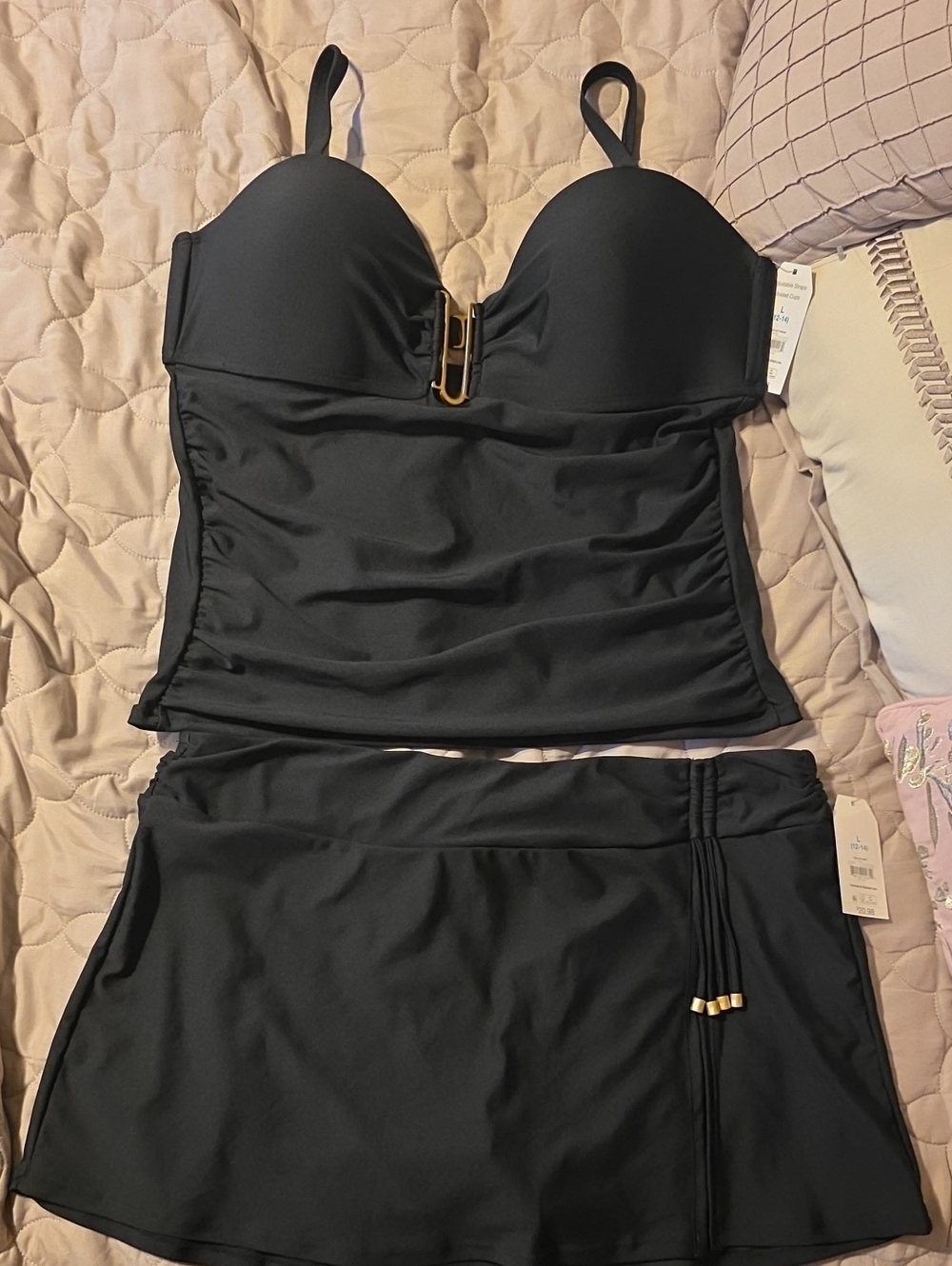 Time and Tru Black Tankini with Skirt Swim Set